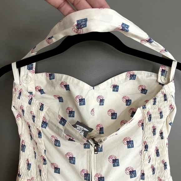 Anthropologie Girls from Savoy Sincerely Paris Halter Dress Sz 0 Cream Blue Red - Picture 15 of 16